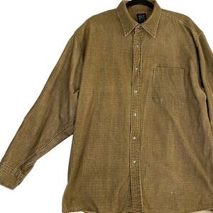 Vintage Old Rye Denim Mens XL Button Down Shirt Brown Long Sleeve Cotton Casual